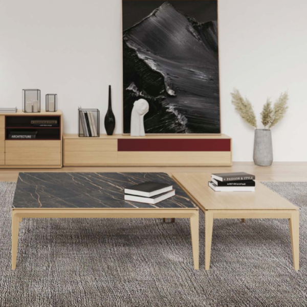 Dasras Buzz square coffee table in oak or walnut wood - 10 finishes 2 sizes